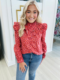 KARLIE Leopard Poplin Ruffle Top