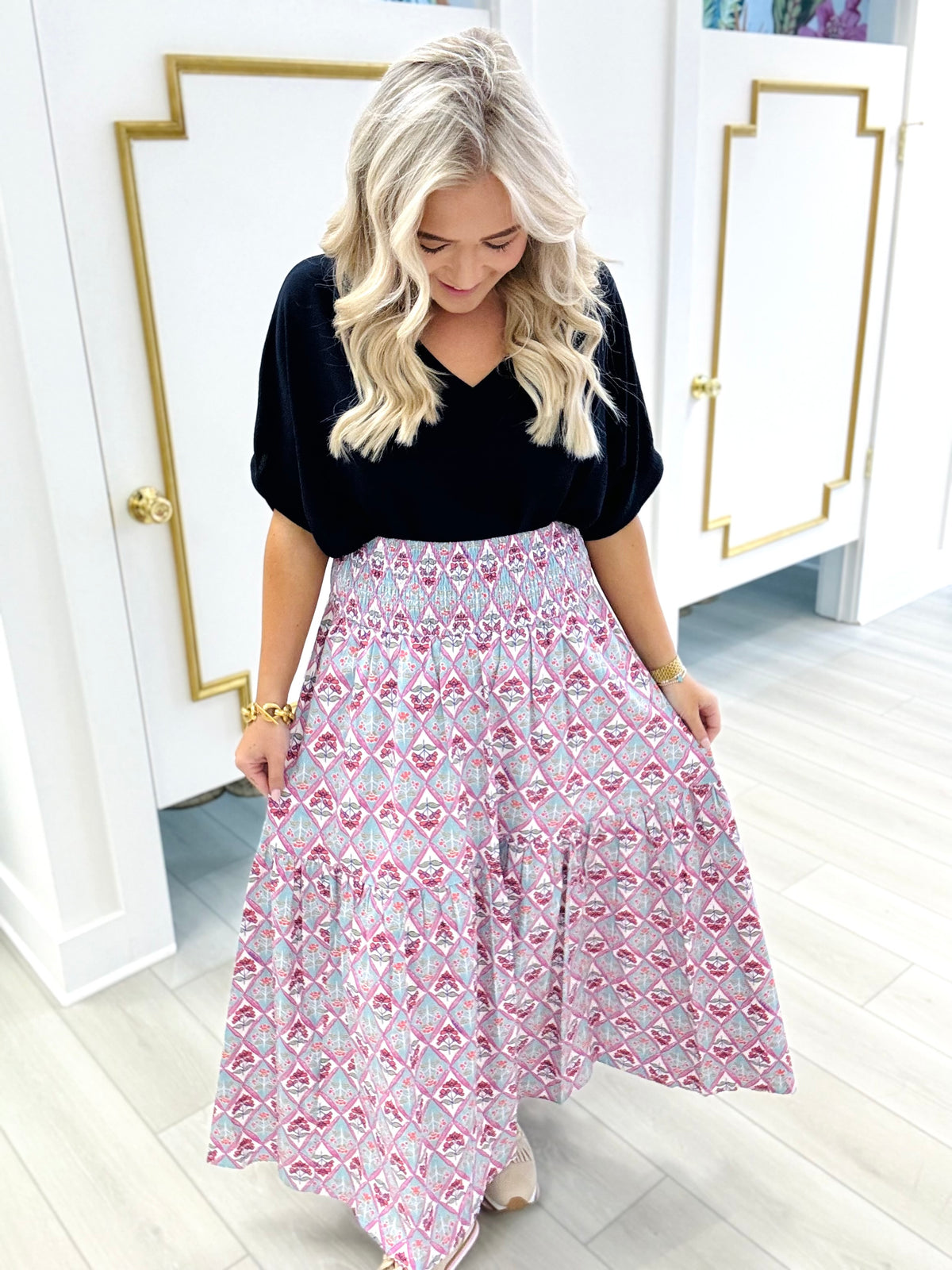 Paris Floral Smocked Maxi Skirt | KARLIE