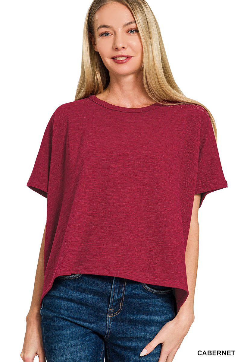Cotton Slub Oversized Tee in Cabernet