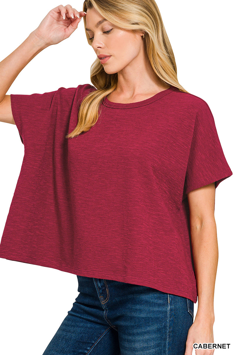 Cotton Slub Oversized Tee in Cabernet