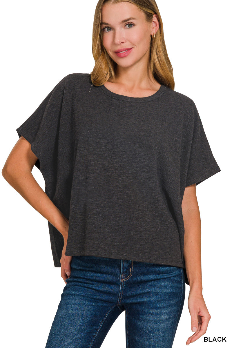 Cotton Slub Oversized Tee in Black
