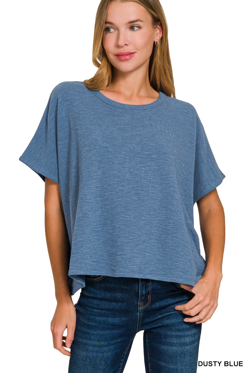 Cotton Slub Oversized Tee in Dusty Blue