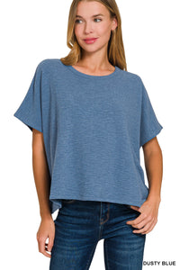 Cotton Slub Oversized Tee in Dusty Blue