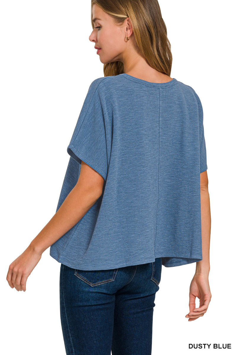 Cotton Slub Oversized Tee in Dusty Blue