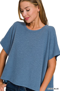 Cotton Slub Oversized Tee in Dusty Blue