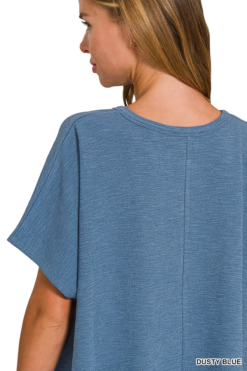 Cotton Slub Oversized Tee in Dusty Blue