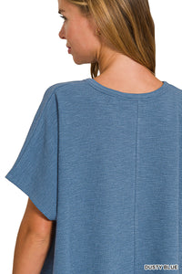 Cotton Slub Oversized Tee in Dusty Blue