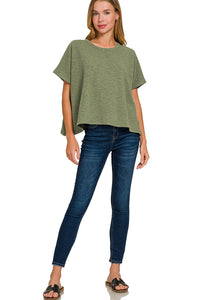 Cotton Slub Oversized Tee in Light Olive