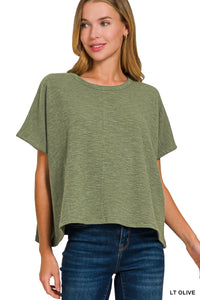 Cotton Slub Oversized Tee in Light Olive