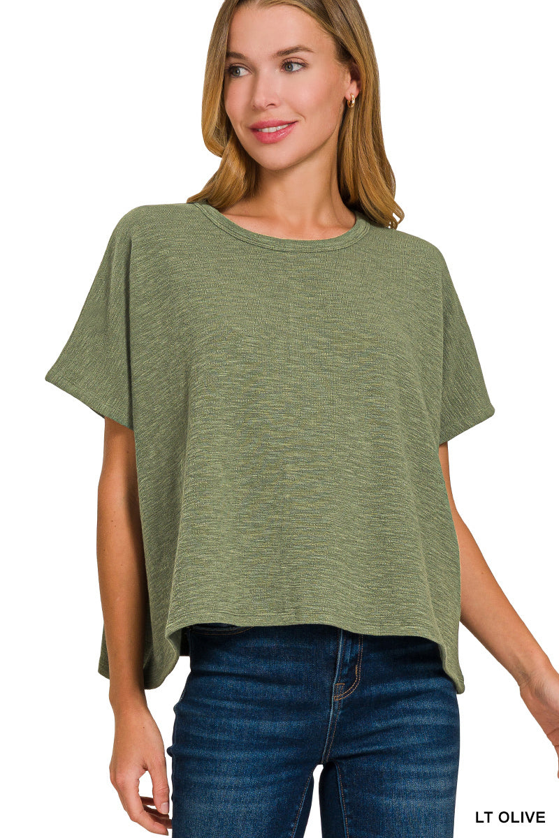 Cotton Slub Oversized Tee in Light Olive