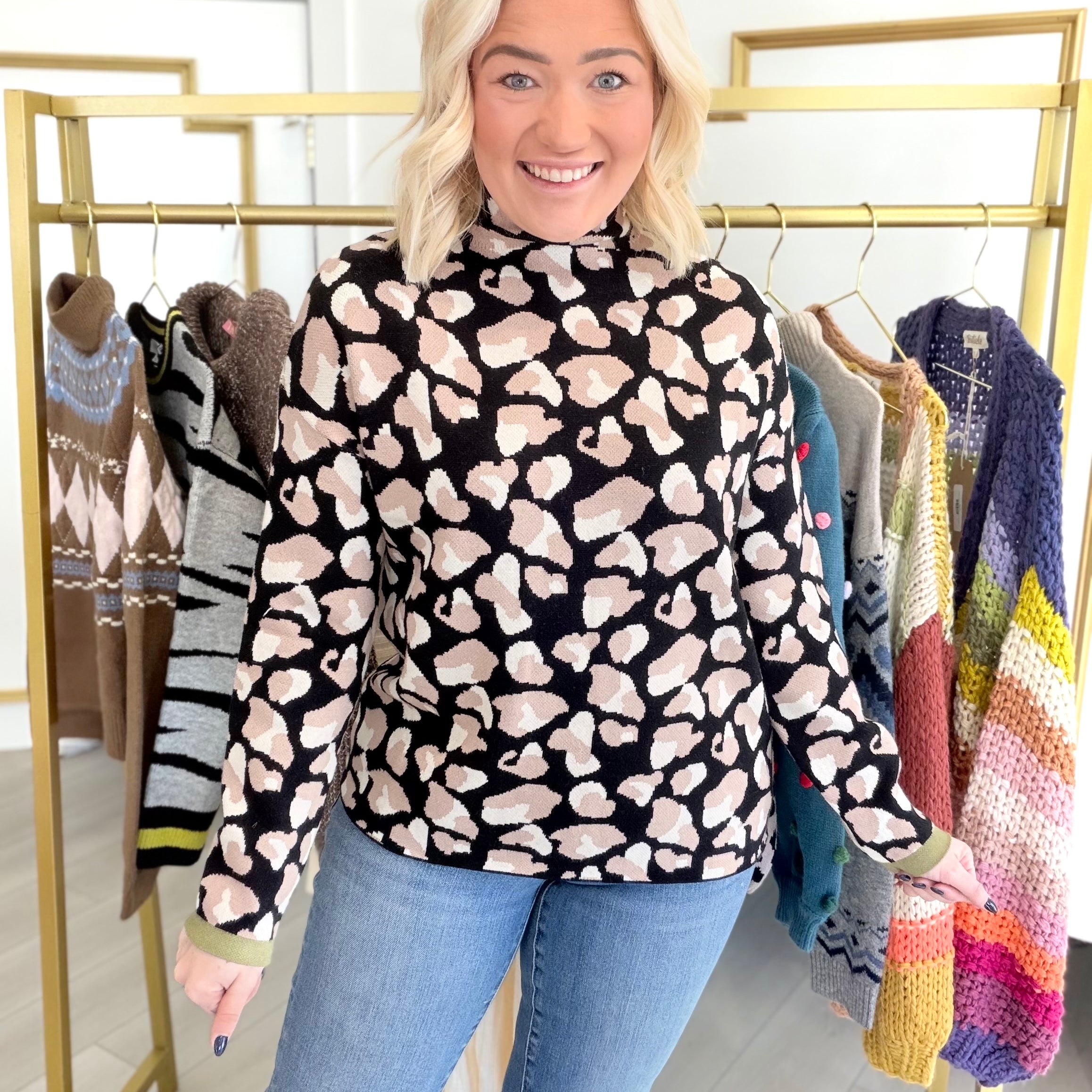 Mock Neck Leopard Sweater | THML