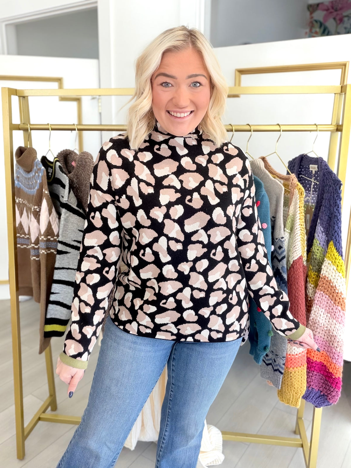 Mock Neck Leopard Sweater | THML