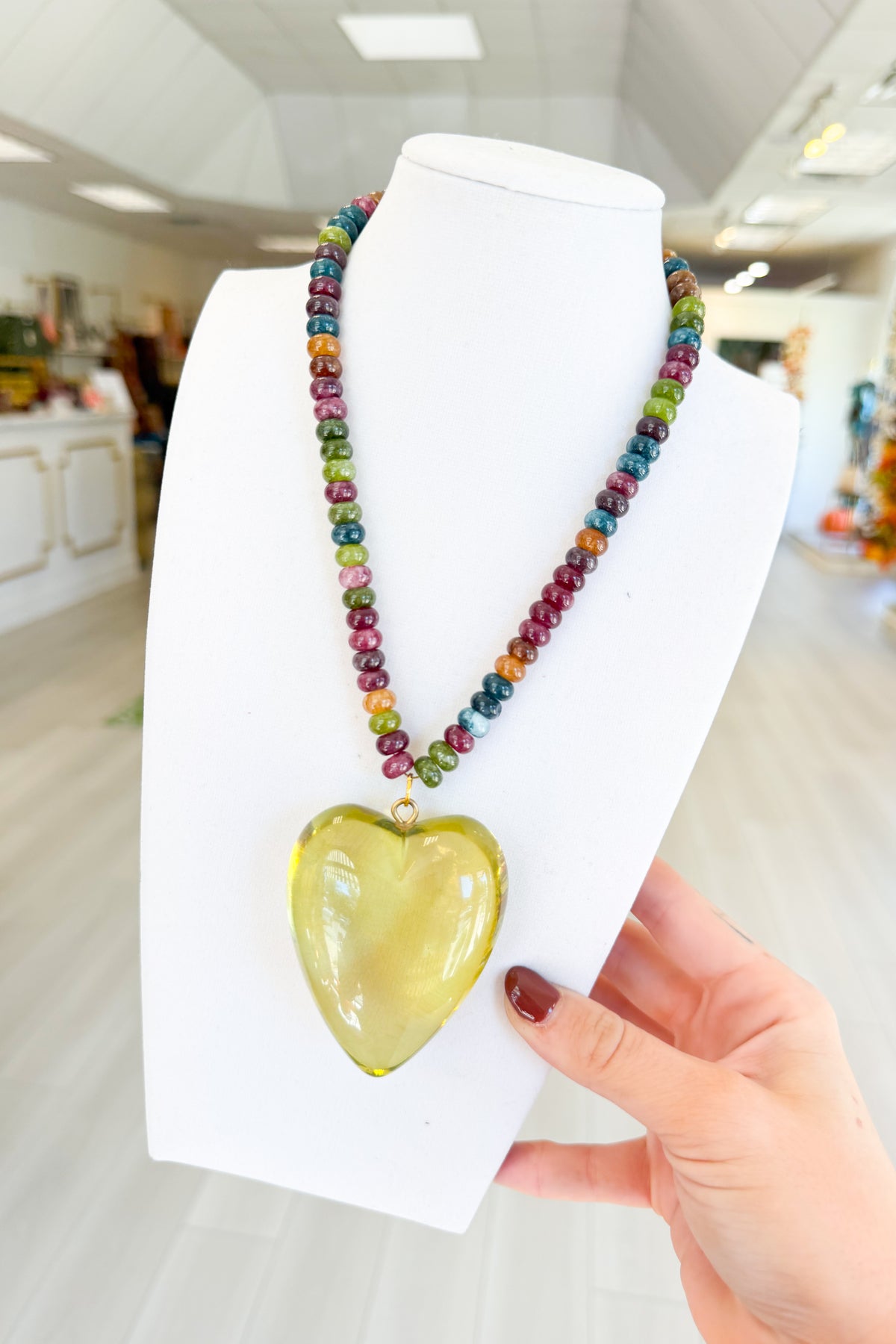 Love Struck Heart Necklace - Green/Plum Multi