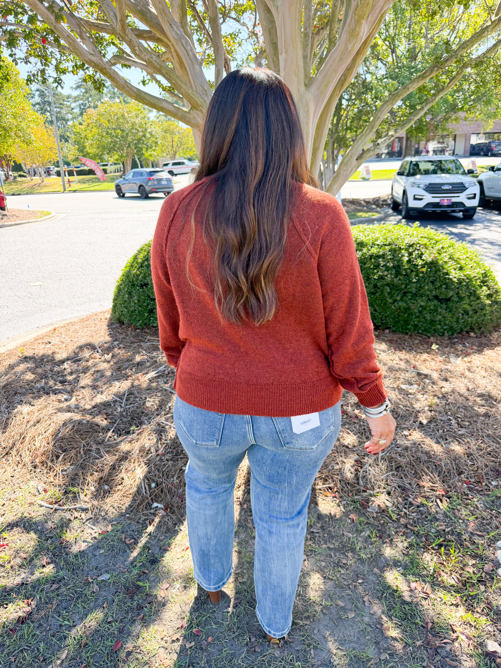 Half Button Lightweight Long Sleeve Sweater in Heather Rust