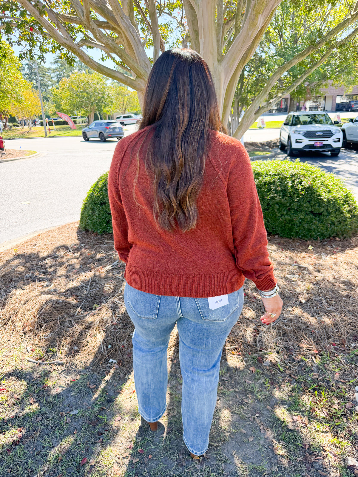 Half Button Lightweight Long Sleeve Sweater in Heather Rust