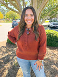 Half Button Lightweight Long Sleeve Sweater in Heather Rust