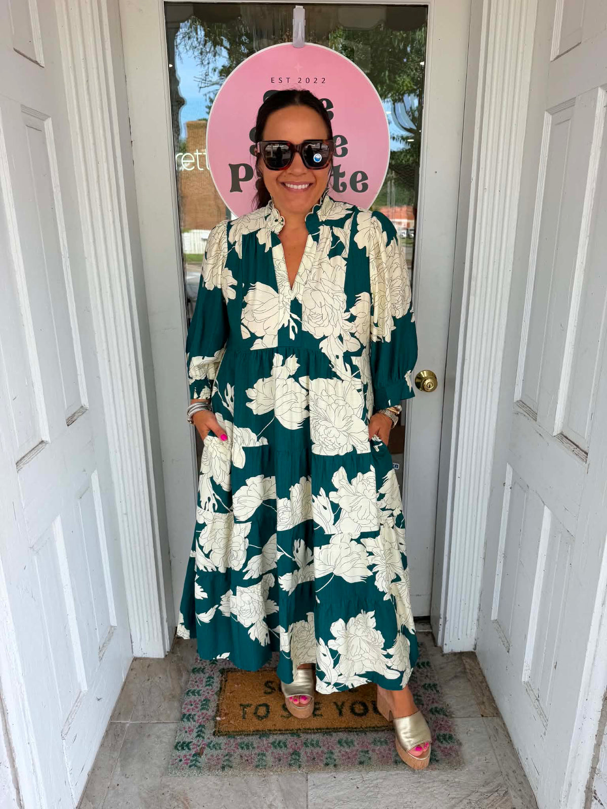 Francesca Teal Floral Tiered Maxi Dress