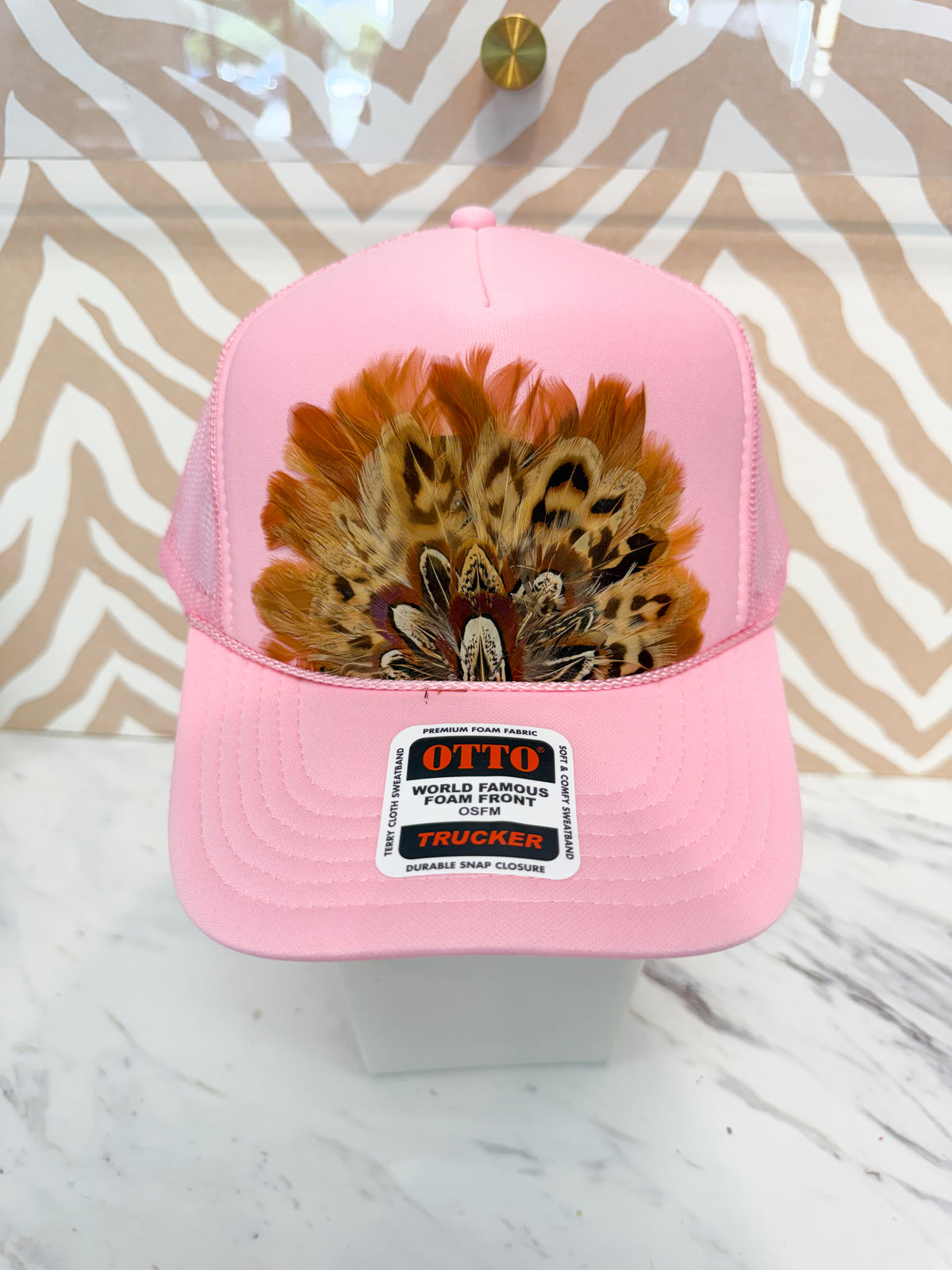Feather Trucker Hat - Pink (3 Colors)