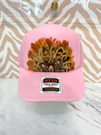 Feather Trucker Hat - Pink (3 Colors)
