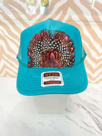 Feather Trucker Hat - Turquoise (4 Options)