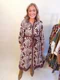 Button Down Maxi Shirt Dress in Brown