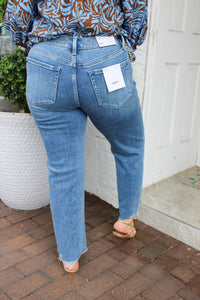 Mid Rise Distressed Hem Crop Straight Jeans Vervet