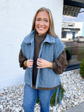 Oversized Faux Fur Vest in Dusty Blue