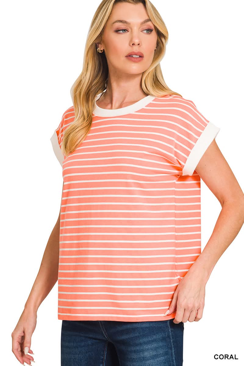 Sabrina Striped Top in Coral | BOMB BASIC