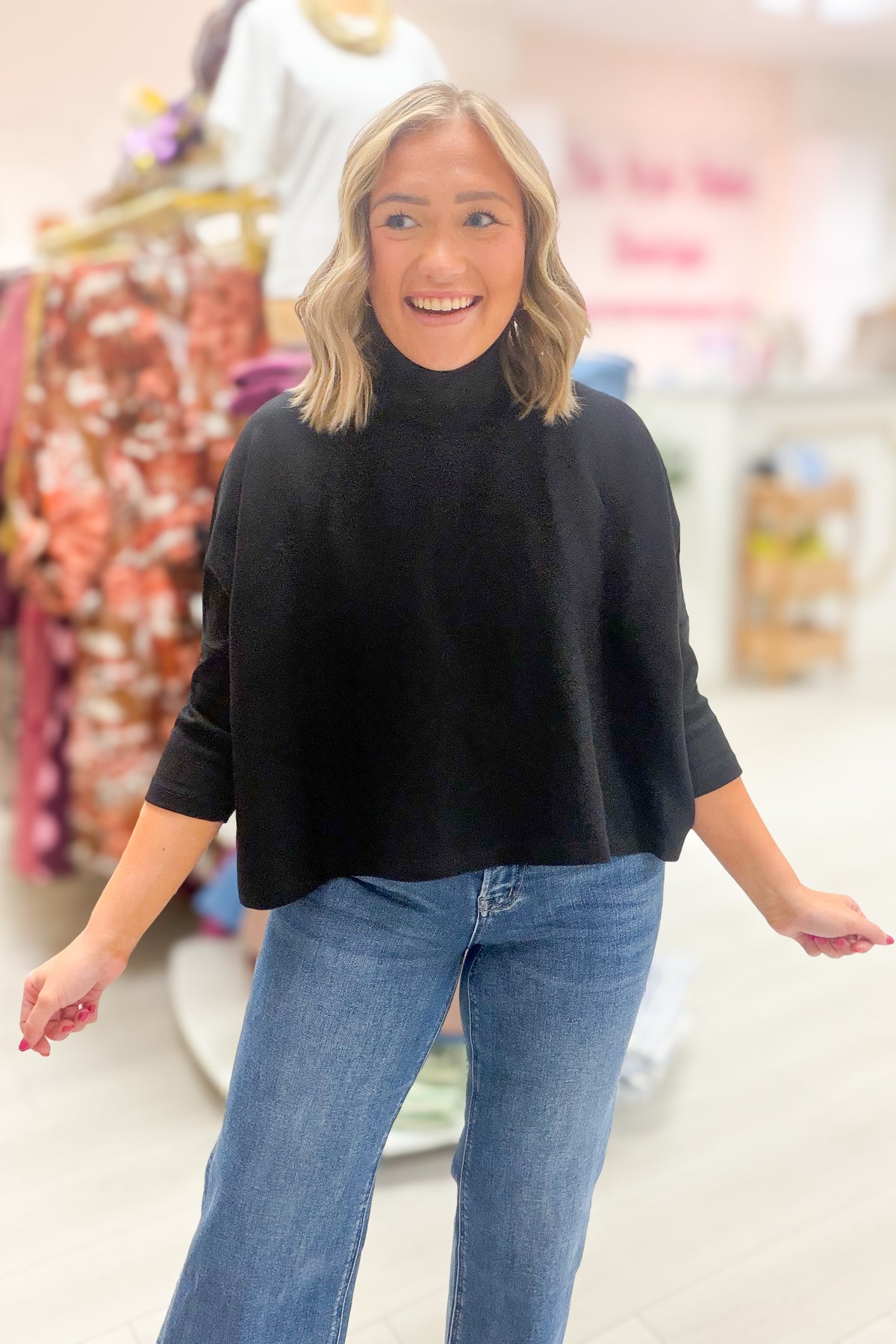 Simple Sway Boxy Mock Neck Top - Black