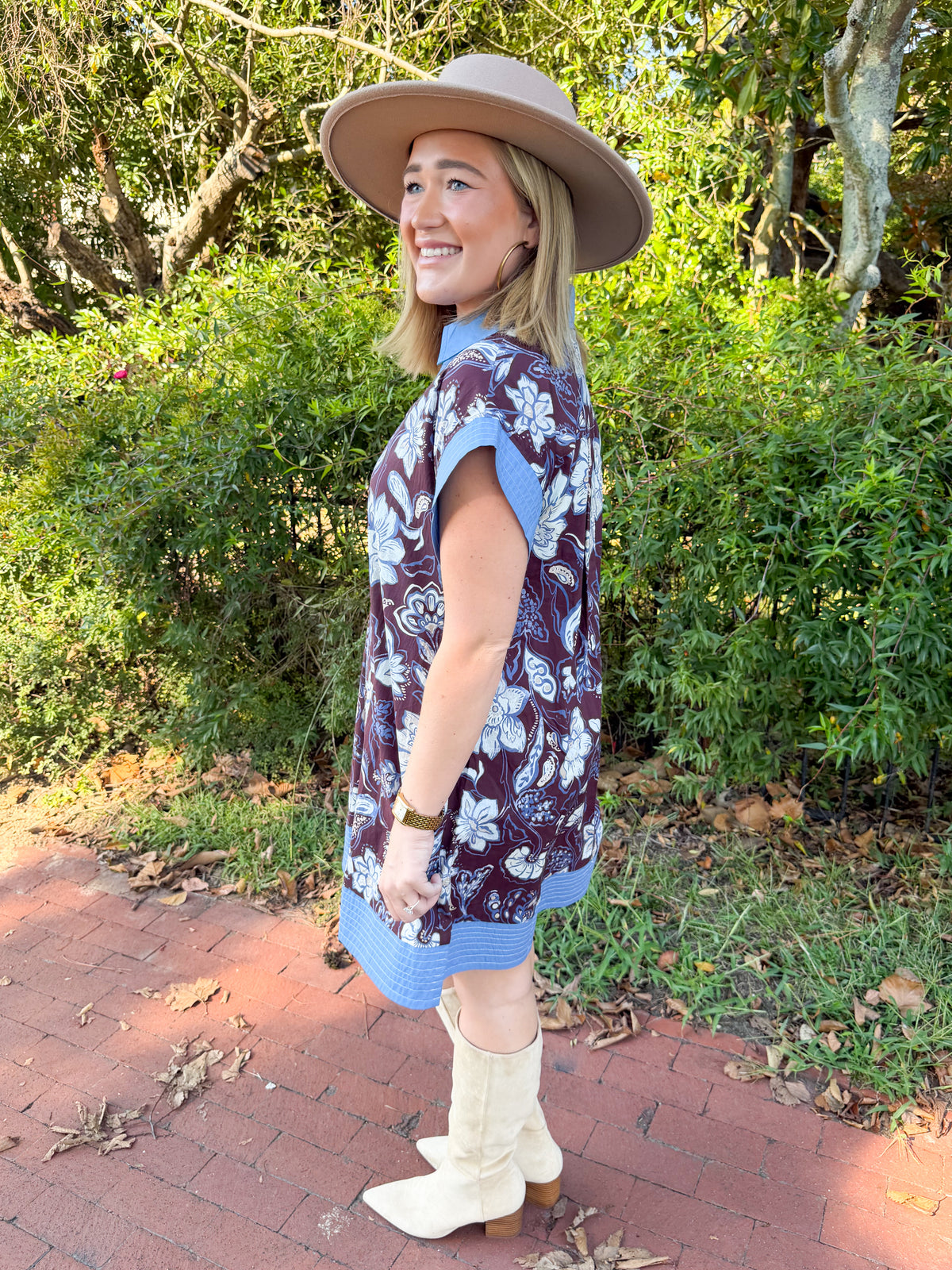 Feel The Florals Mini Shift Dress - Eggplant/Blue