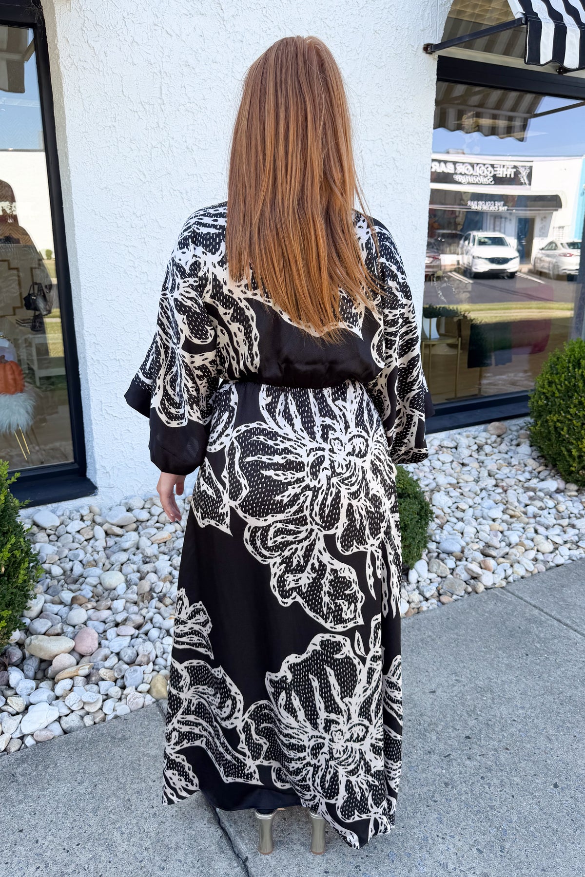 Kathryn Kimono Maxi Dress - Black/White
