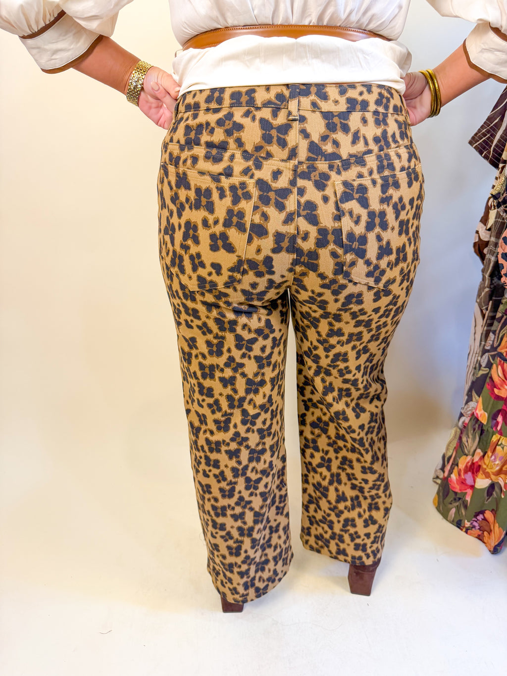 Animal Print Wide Leg Denim in Brown