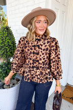Animal Kingdom Peplum Top - Brown Leopard