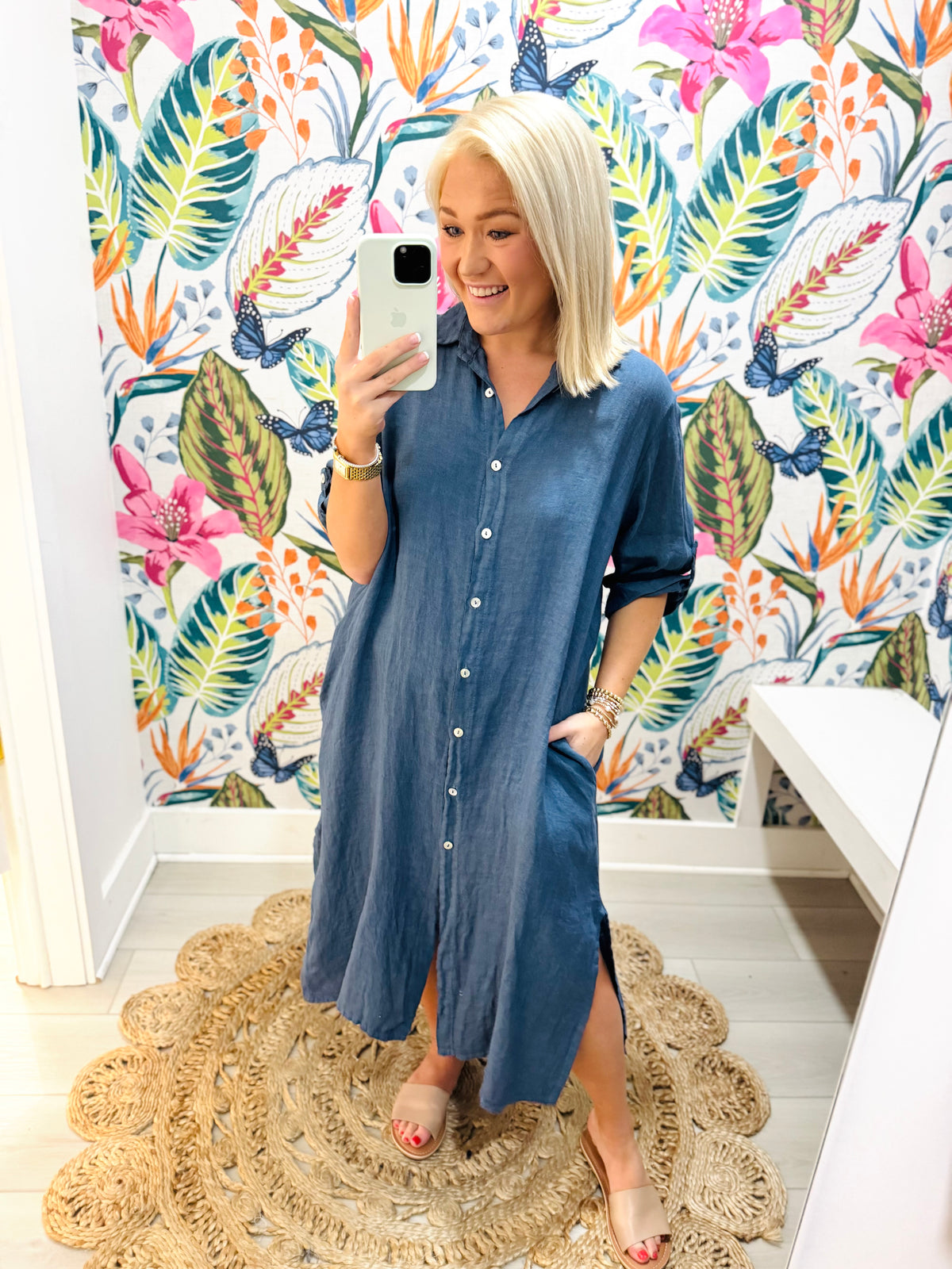 Coastal Chic Linen Dress in Navy
