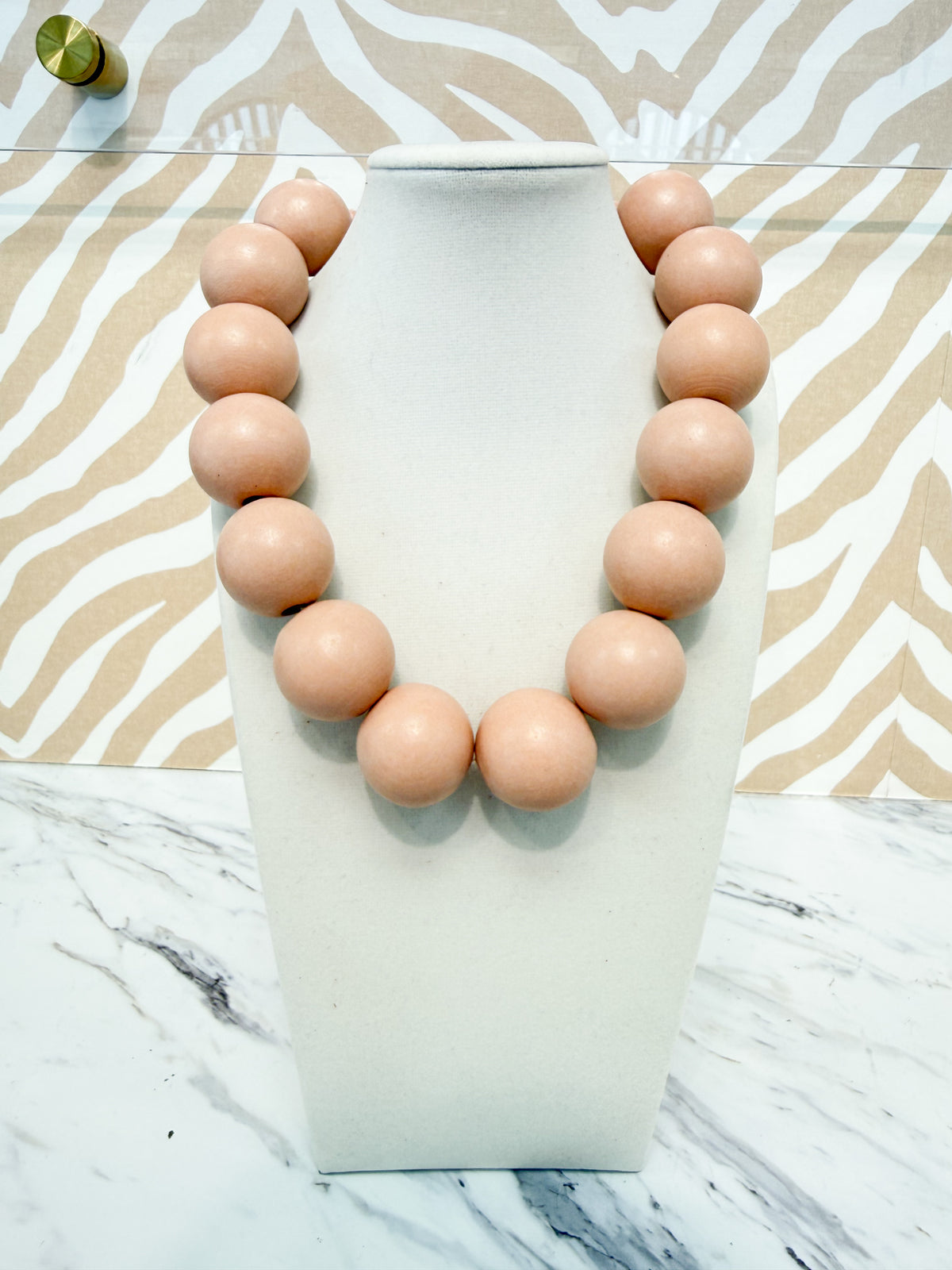 Large Wooden Beaded Necklace - Light Rose