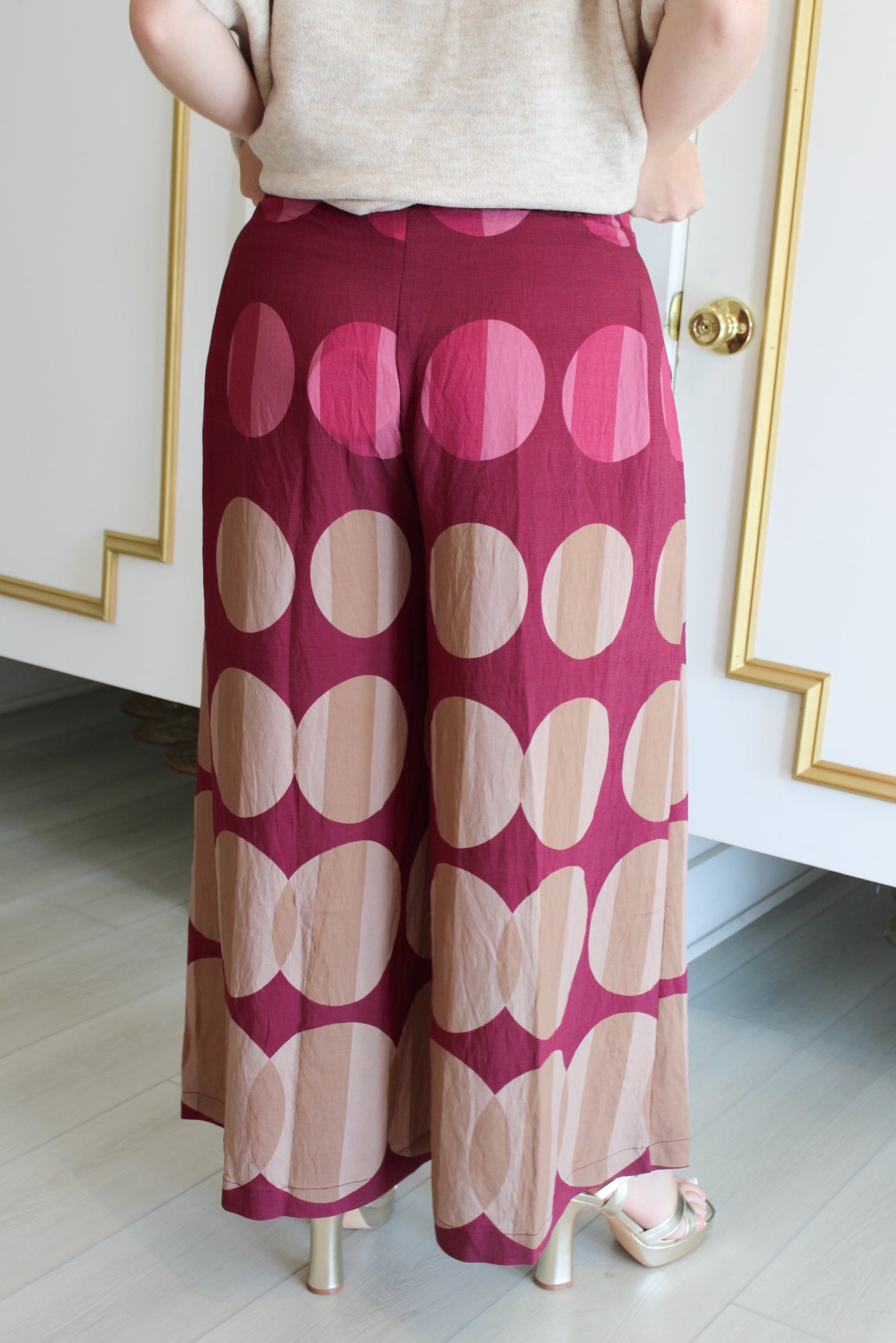 Dot Flowy Pants in Burgundy