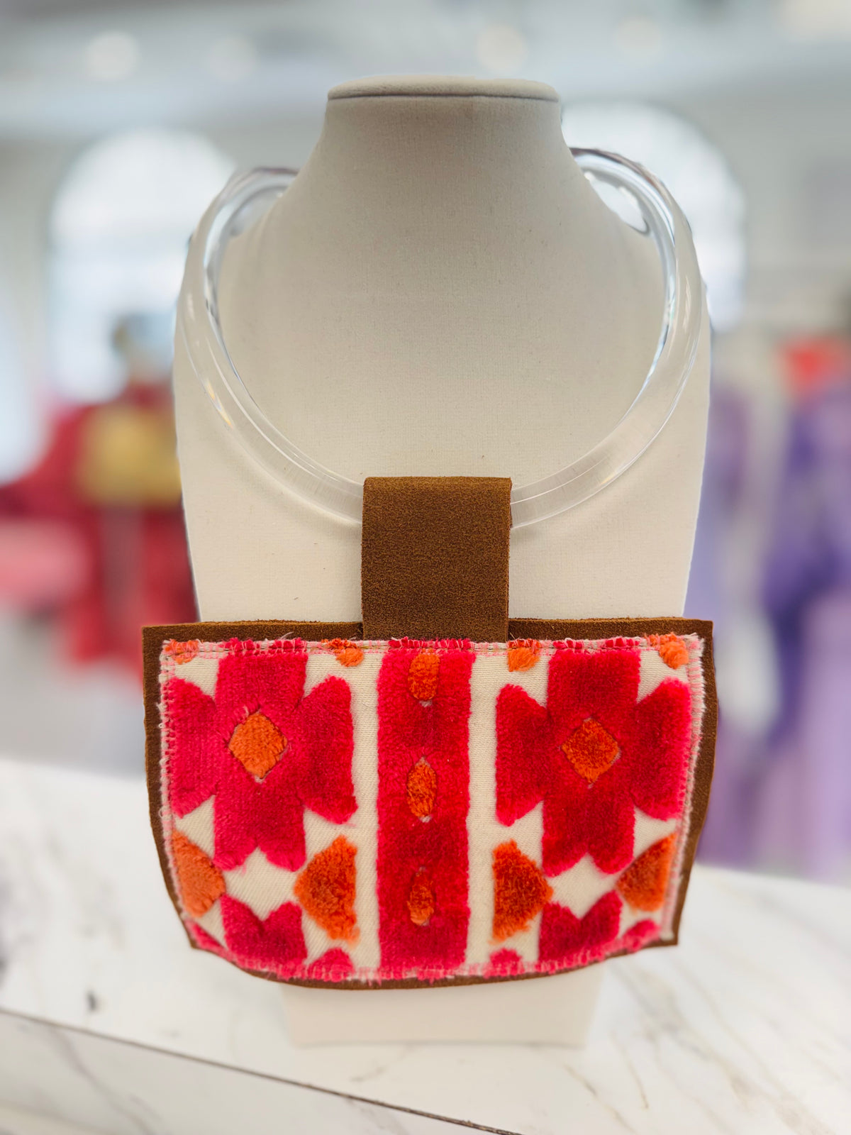 ORIJINAL Clear Acrylic Pendant Necklace - Pink/Orange Patch