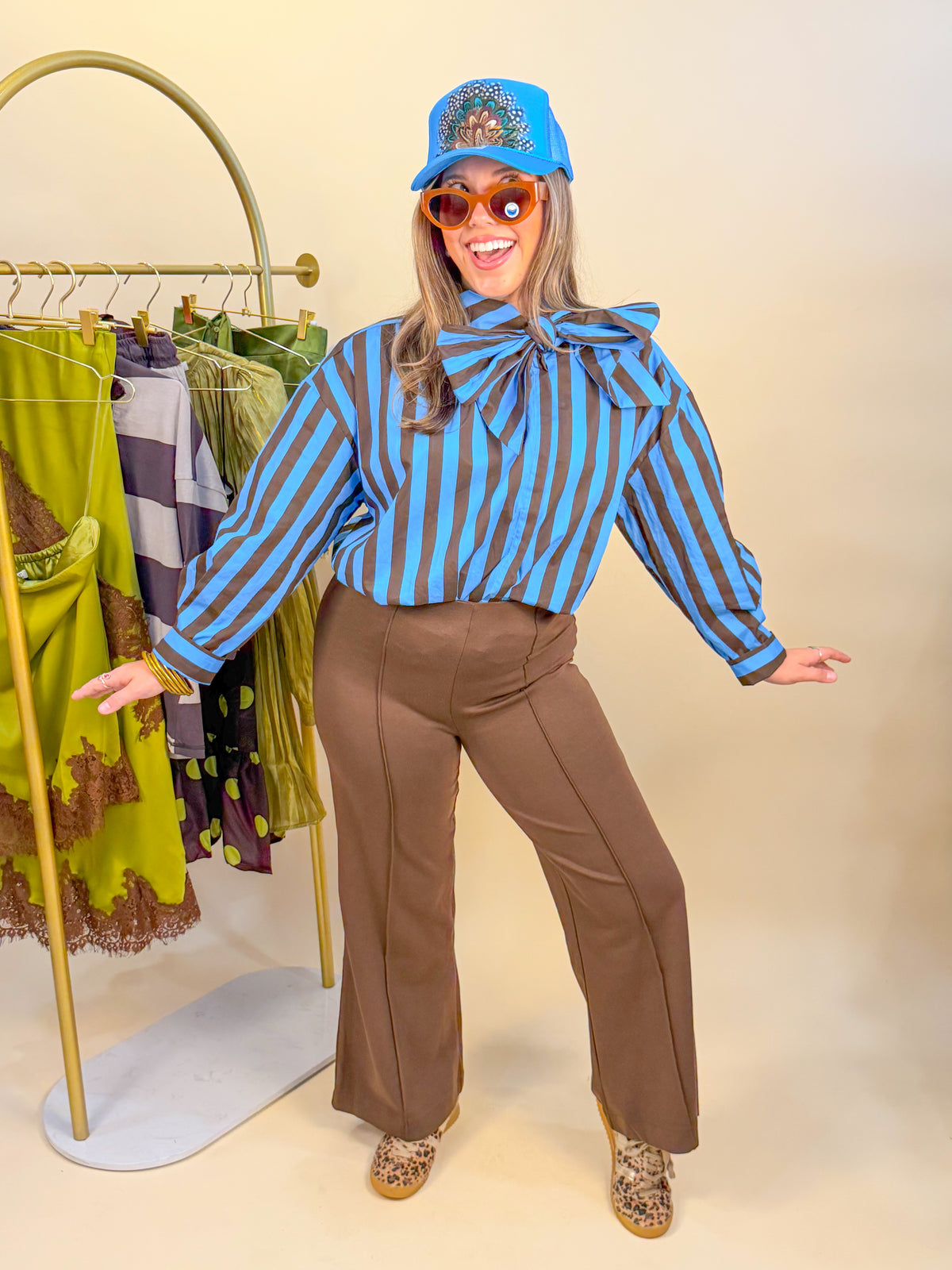 Bold Stripe Top with Bow in Blue