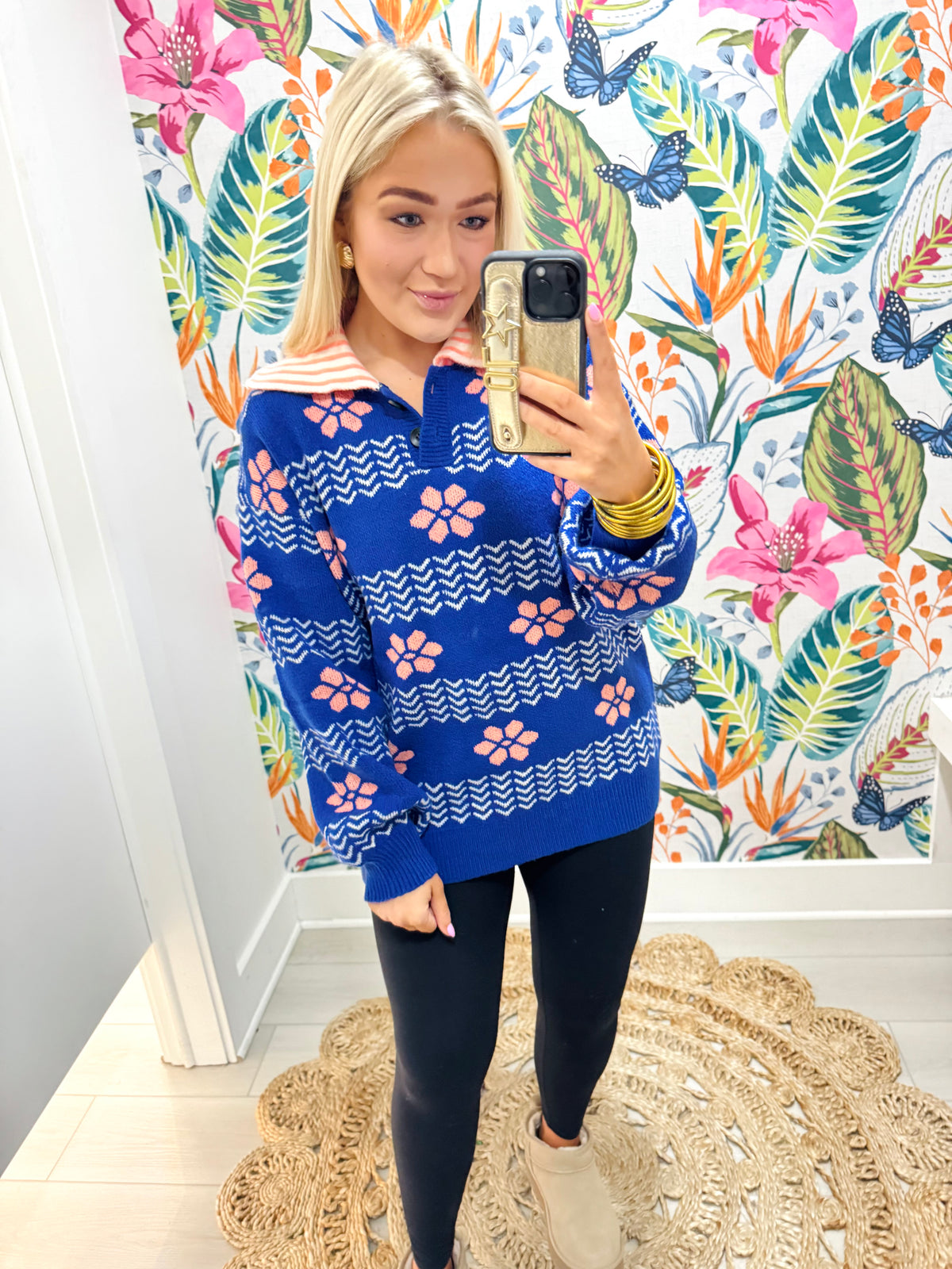 Retro Floral Collared Sweater