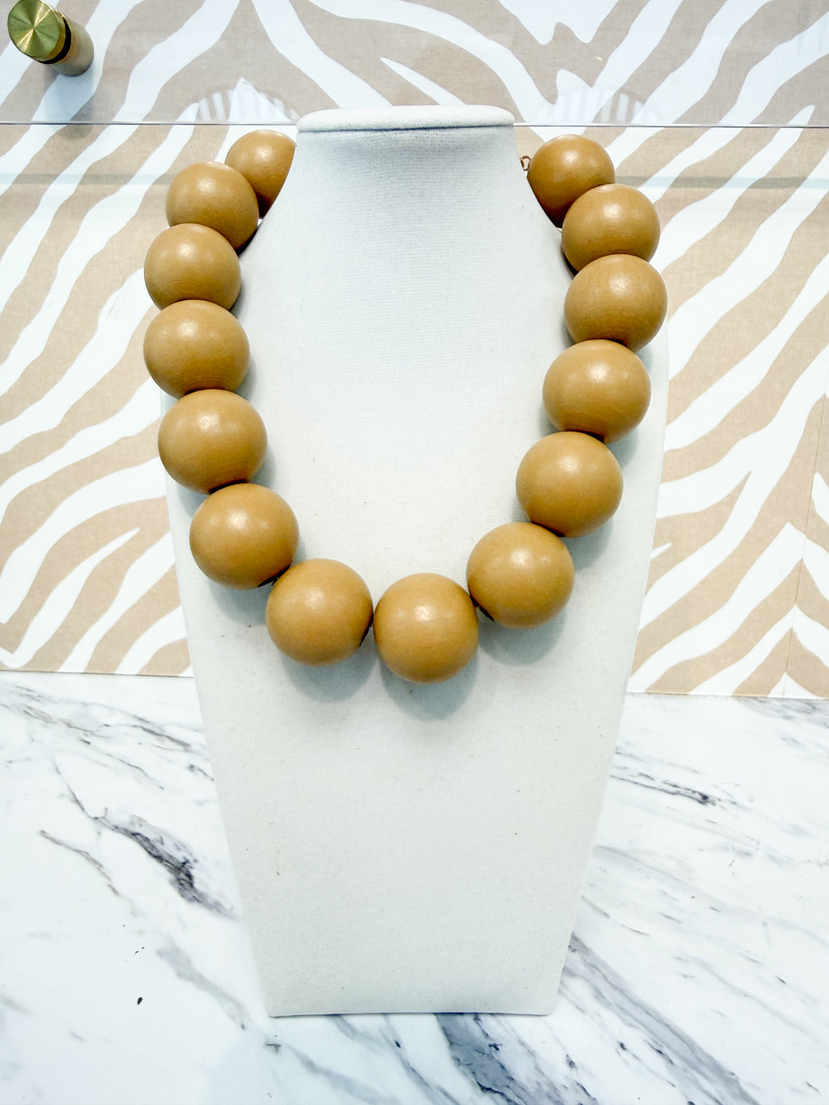 Large Wooden Beaded Necklace - Light Brown