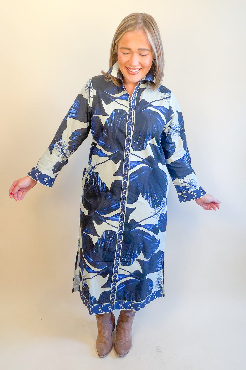 Eliza Dress in Indigo Lillies | MAUDE