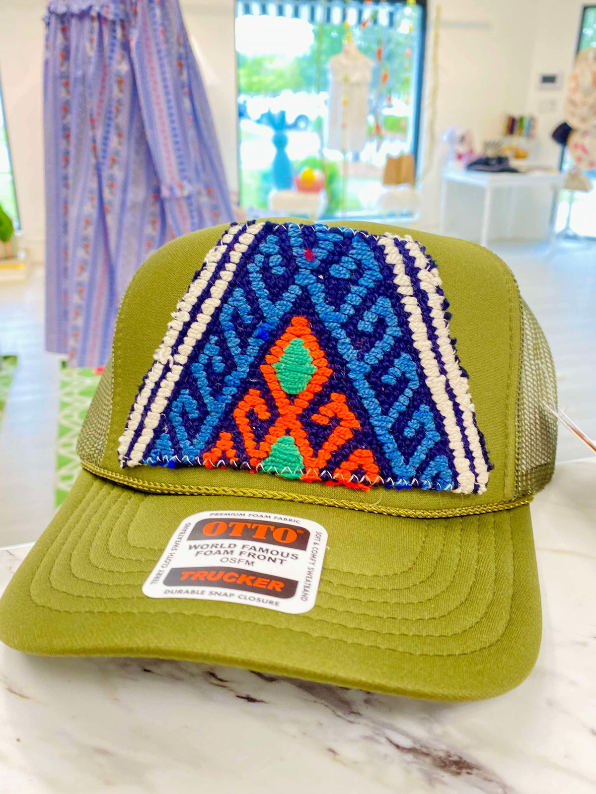 ORIJINAL Trucker Hat in Army Green - Orange/Navy/Blue Patch
