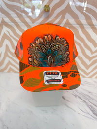 Feather Trucker Hat - Orange Camo (3 Options)