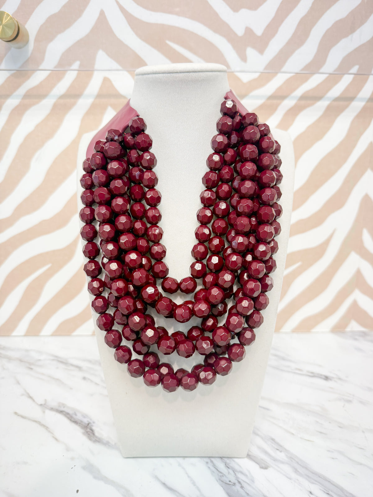 Multi Strand Beaded Necklace - Cabernet