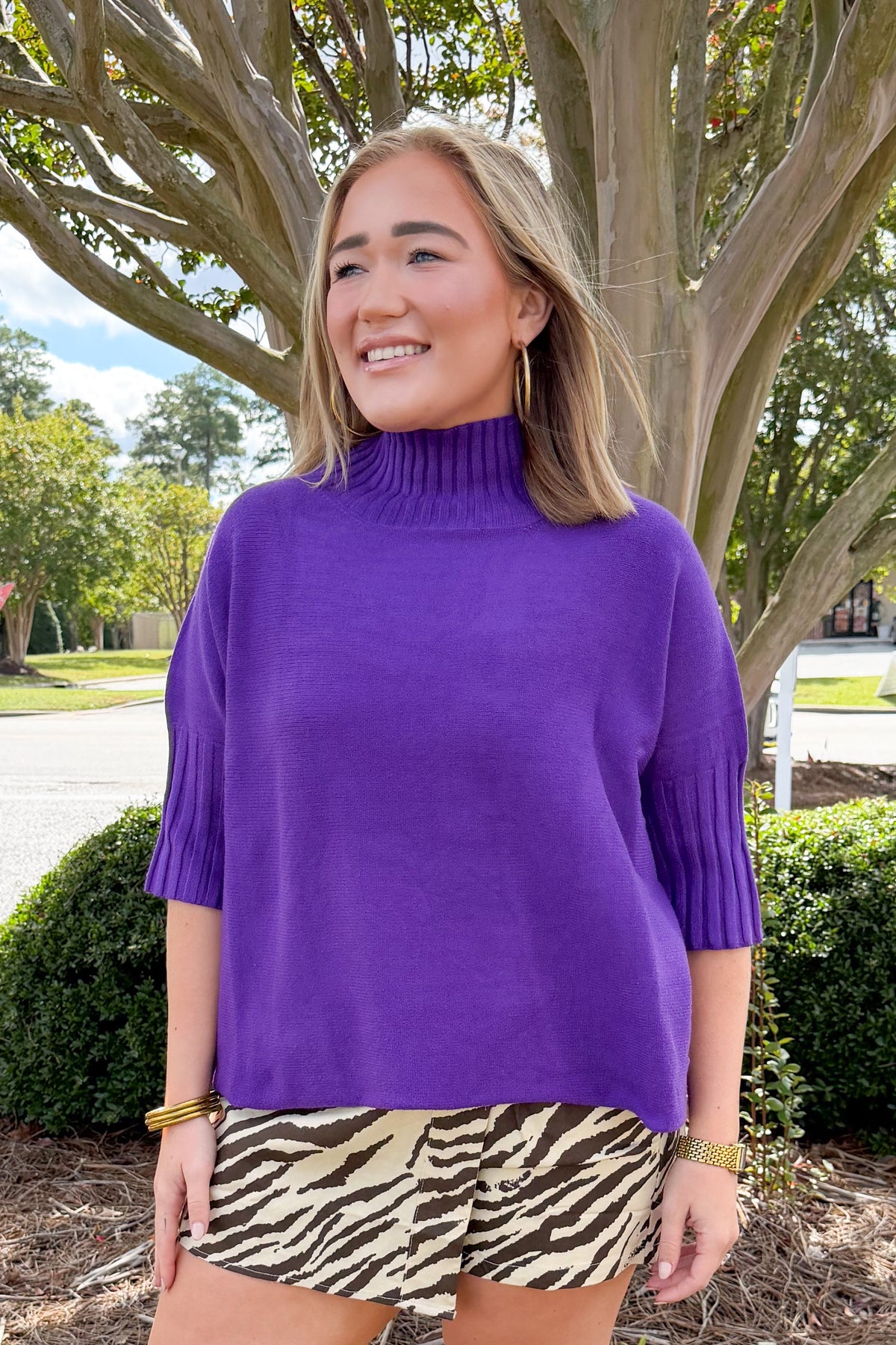 Everyday Mock Neck Sweater in Purple