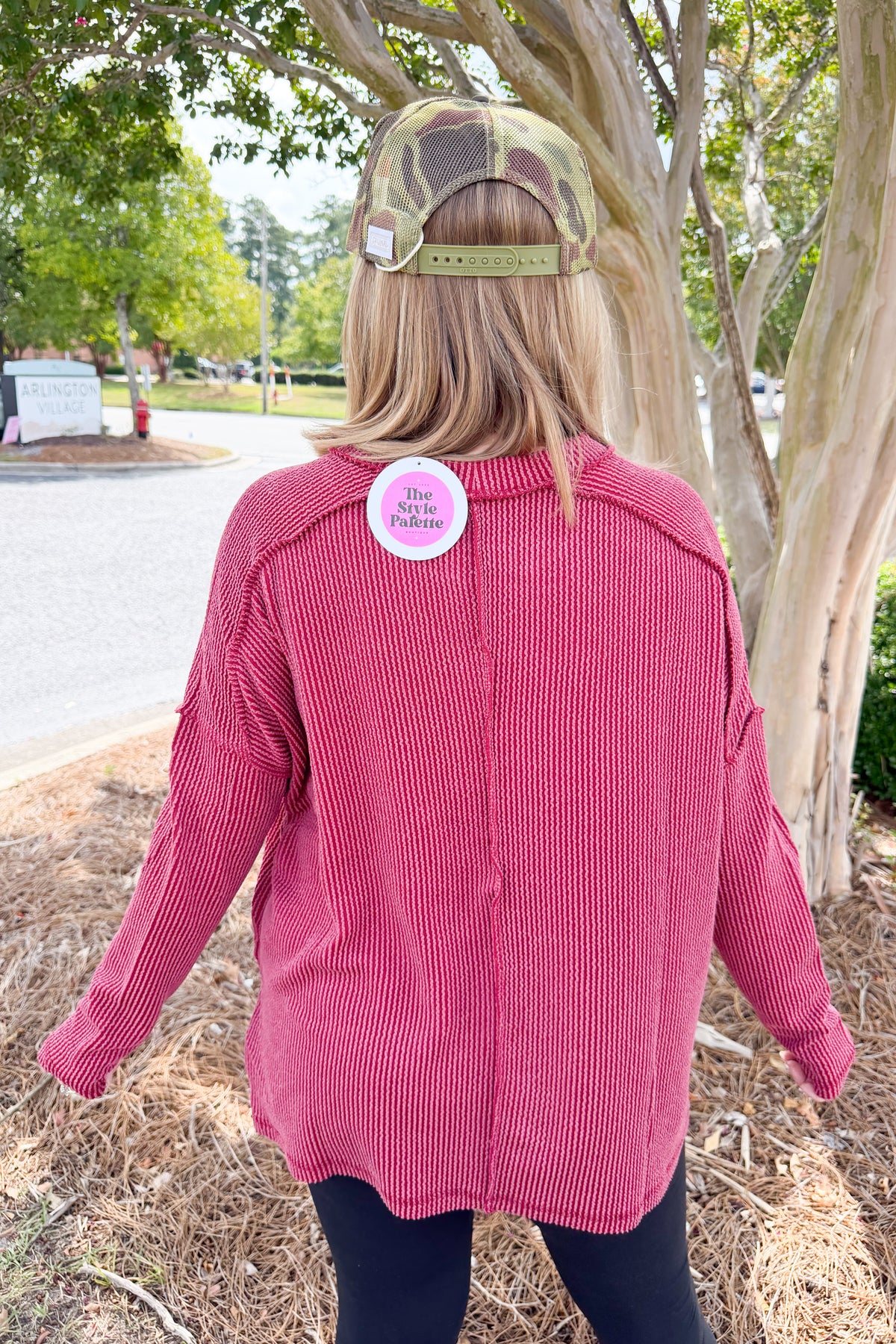 Ribbed Boat Neck Long Sleeve Oversized Sweater in Burgundy