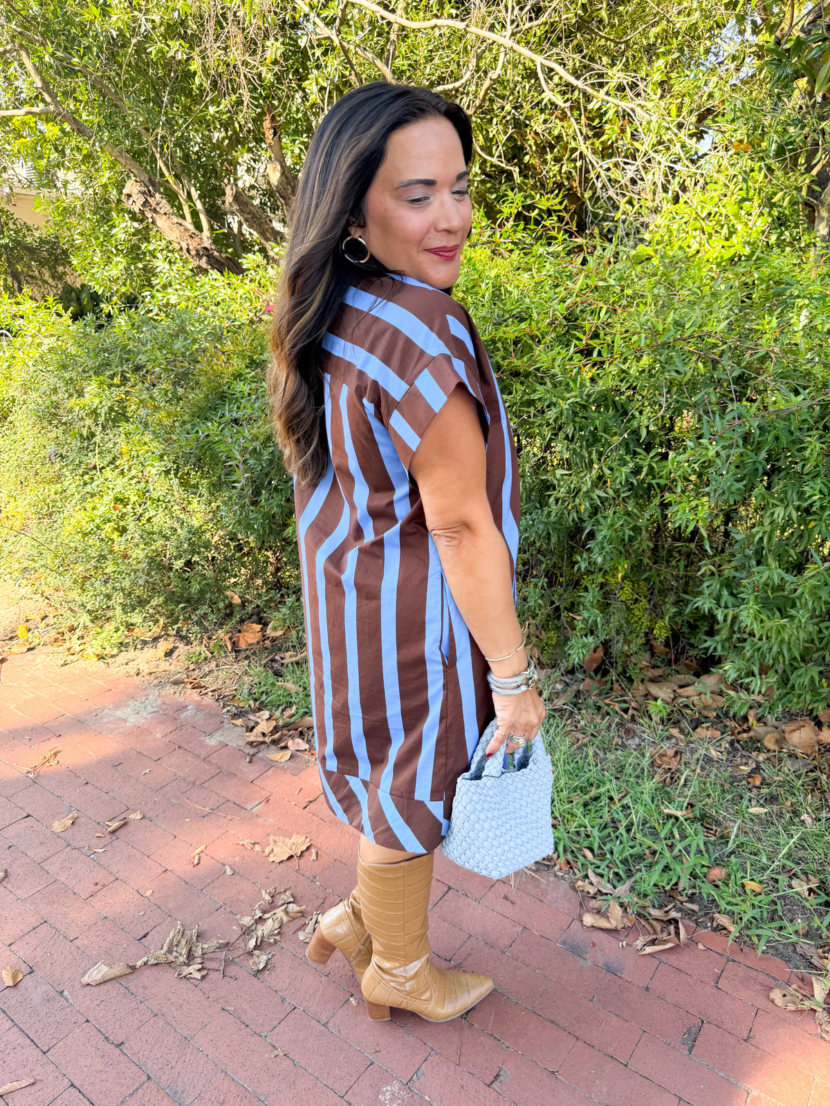 Klein Striped Shift Dress in Blue/Brown