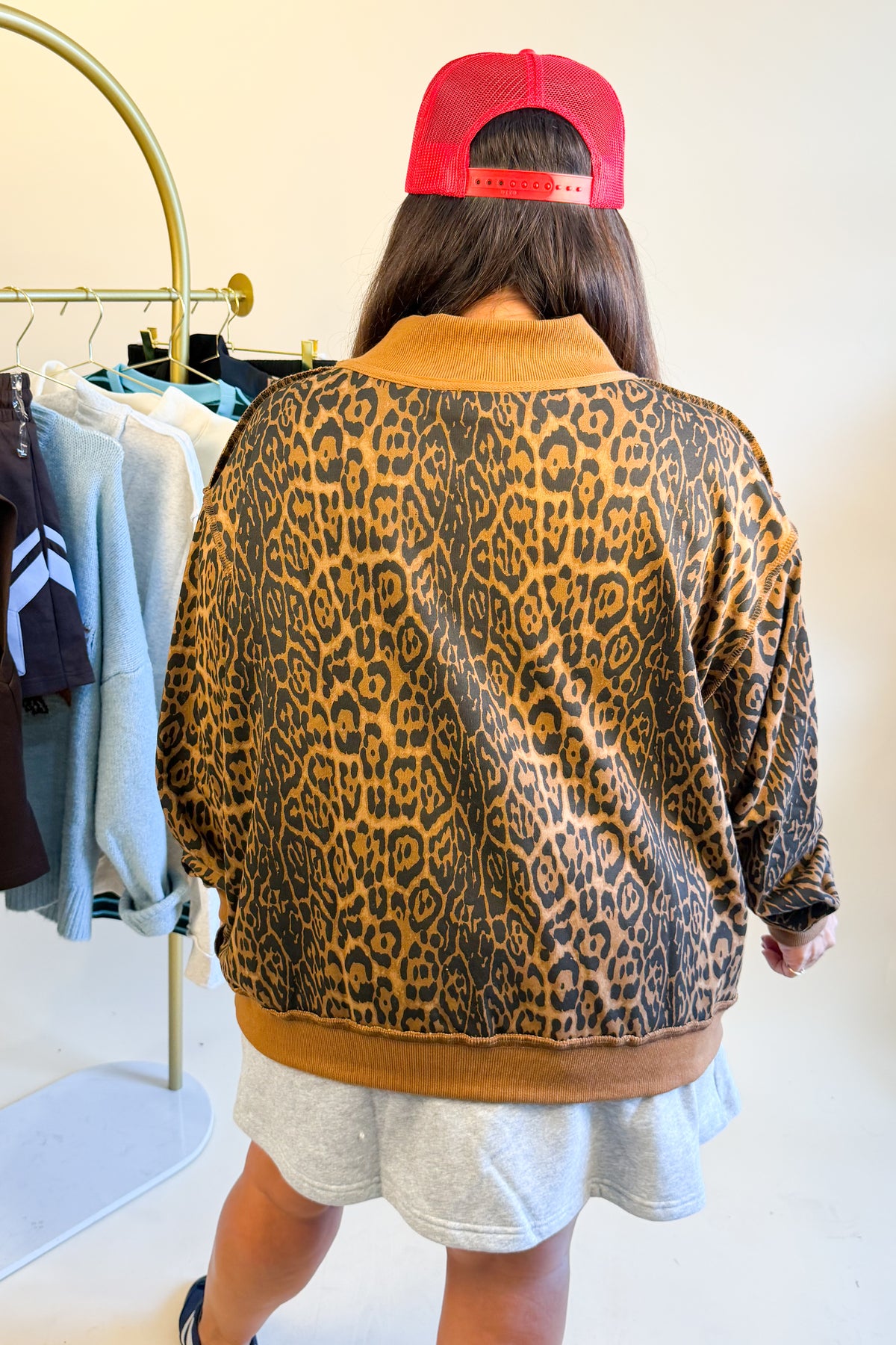 Leopard Mock Neck Sweatshirt - Brown