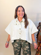 Cropped Slightly Oversized Denim Poncho in Ecru