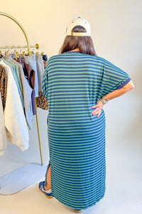 The Best Basic T-Shirt Dress in Green/Navy Stripes